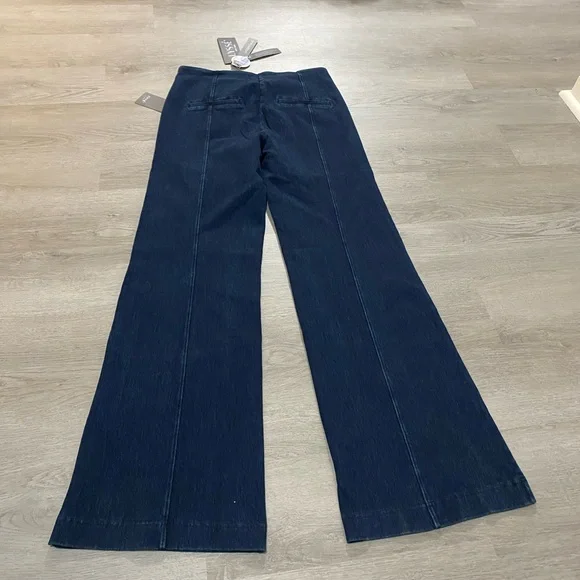 Lysse NEW York dark wash denim wide leg trousers pull-on jeans long inseam large - Picture 4 of 10